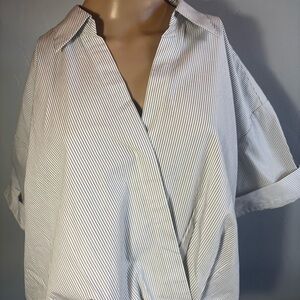 Banana Republic Factory Striped Faux Wrap Shirt in White and Gray Size XL NWT